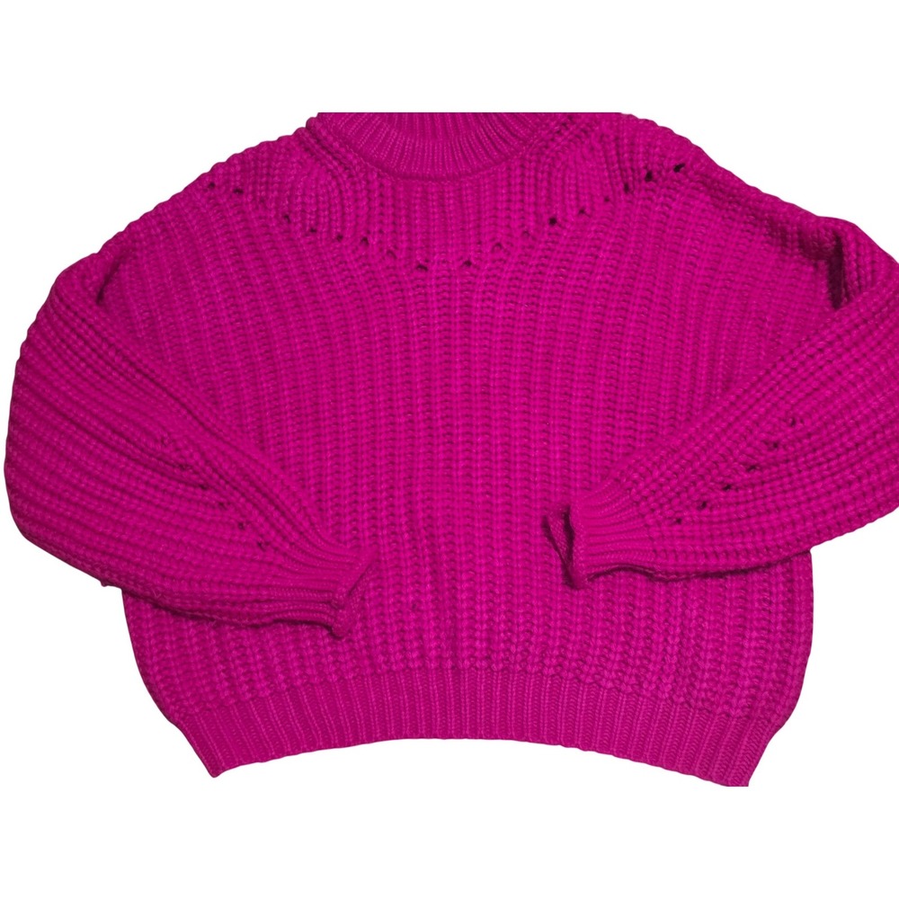 Elodie Magenta Pink Chunky Ribbed Knit Oversized Pointelle Sweater Womens Medium - Picture 4 of 8